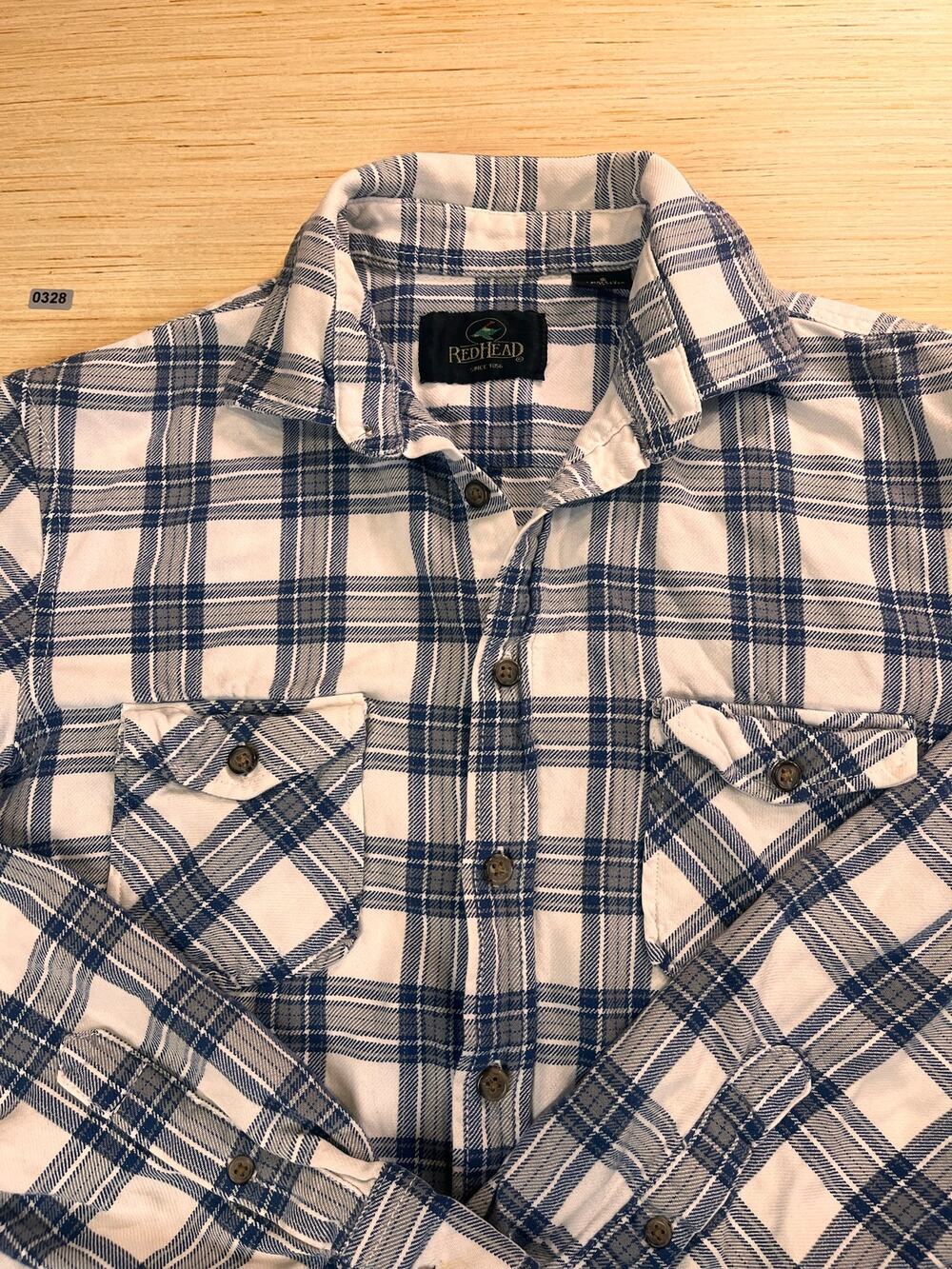 Plaid Flannel Shirt by RedHead Blue White Button Down Workwear Men’s S
